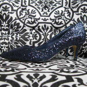 WHBM Phoebe Officer Blue Kitten Heel Pumps SZ 7.5
